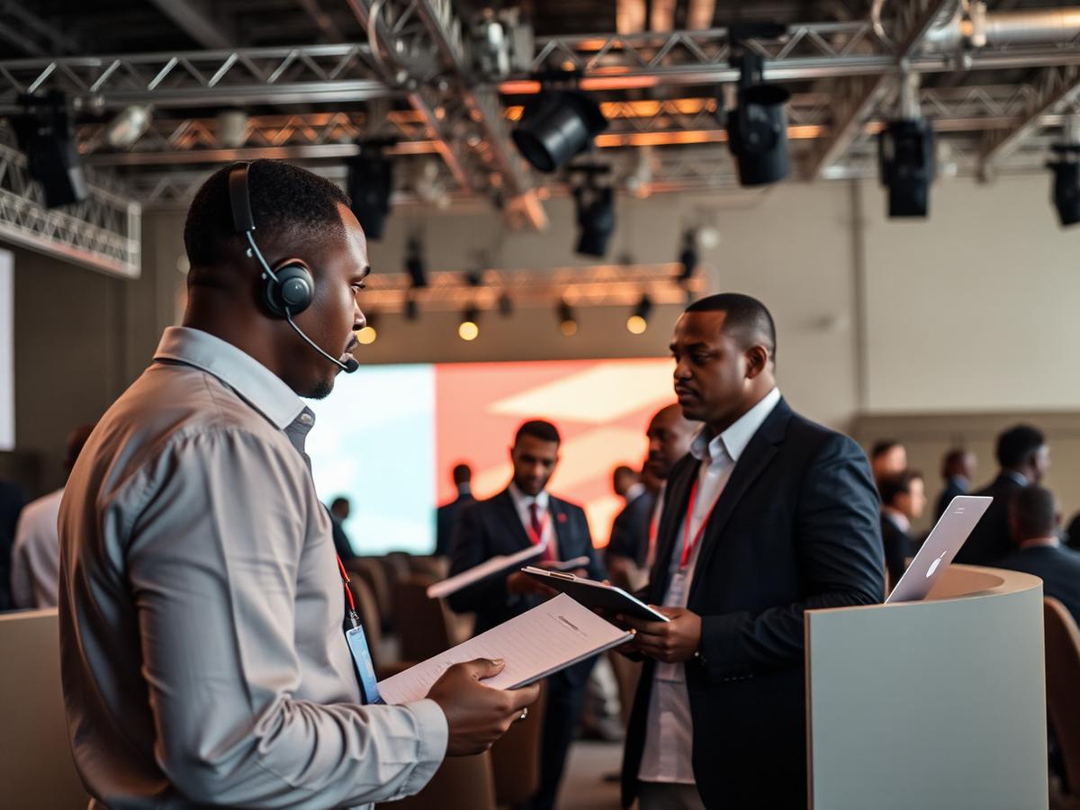 Event operations team coordinating a professional conference