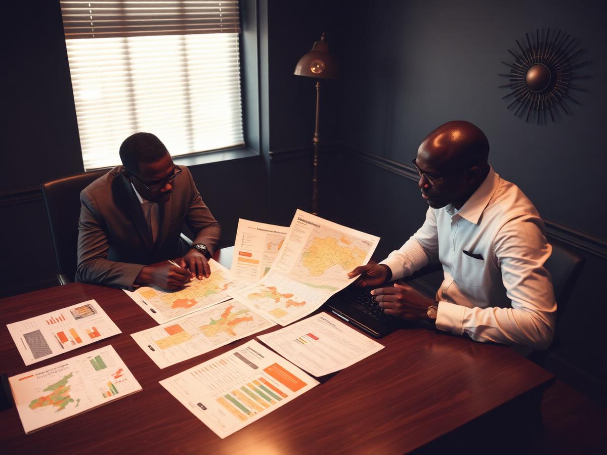 Strategists analysing constituency maps and research reports